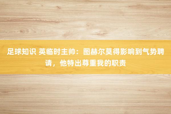 足球知识 英临时主帅：图赫尔莫得影响到气势聘请，他特出尊重我的职责