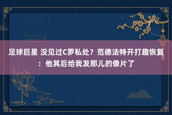 足球巨星 没见过C罗私处？范德法特开打趣恢复：他其后给我发那儿的像片了