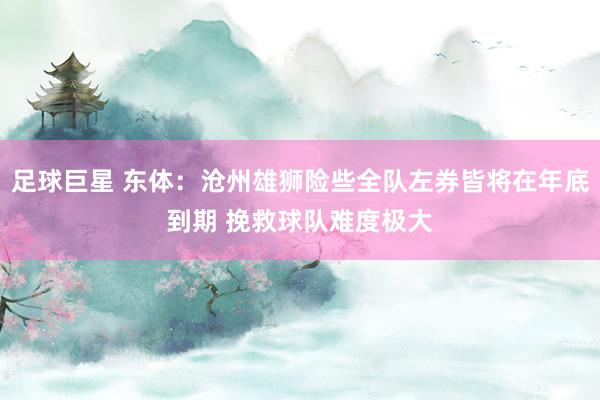 足球巨星 东体：沧州雄狮险些全队左券皆将在年底到期 挽救球队难度极大